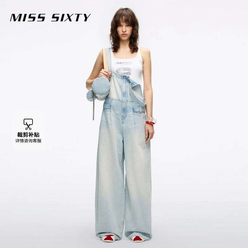 Miss Sixty2025秋季新款牛仔连体裤女可调节肩带怀旧直筒背带裤