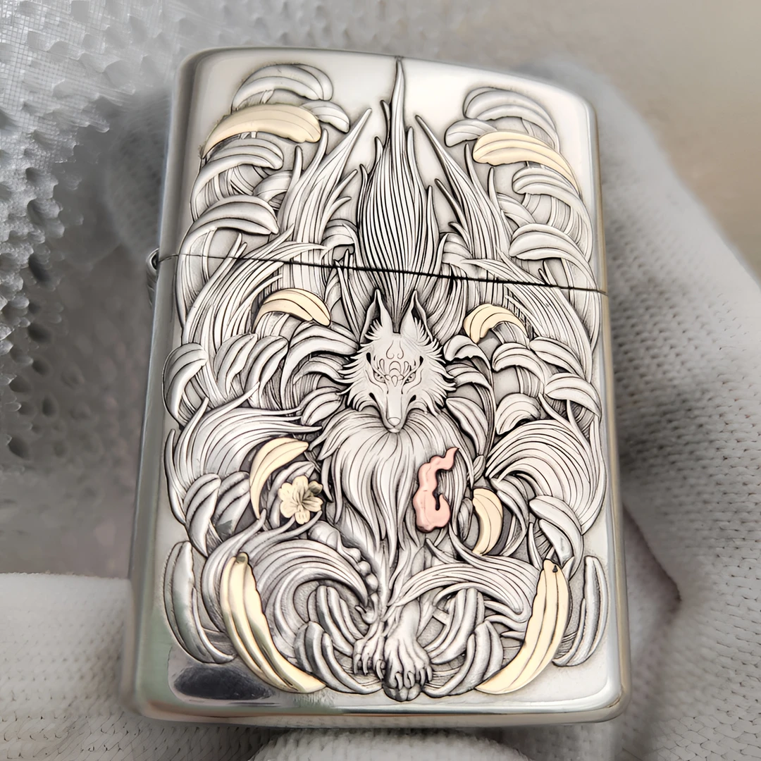 佐罗【九尾狐】902s纯铜双色3D立体浮雕防风煤油打火机简约经典款