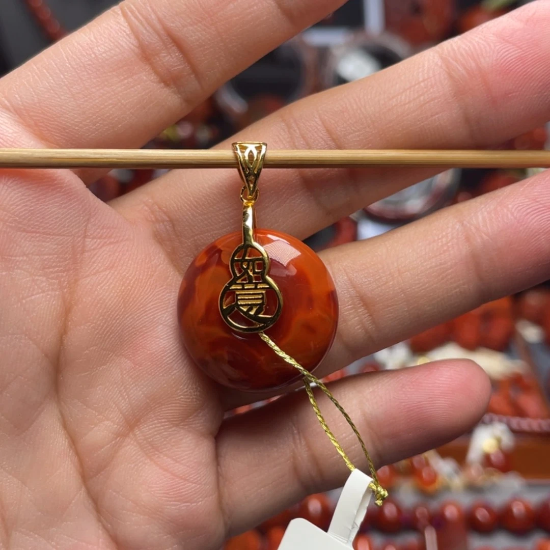 【闪购商品】银S925镶嵌双色平安扣南红玛瑙