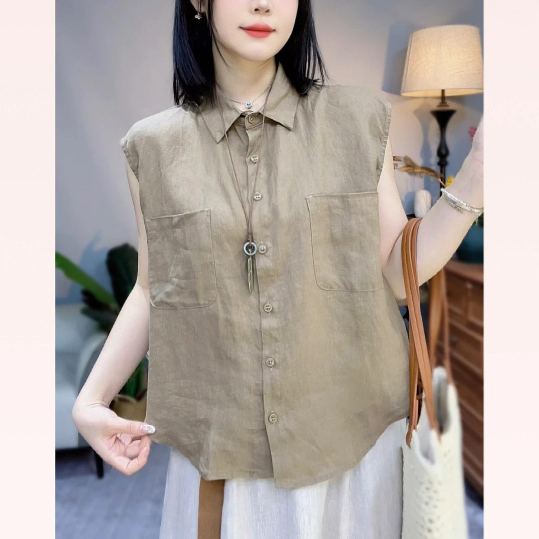 【瑜妹妹】polo领雨露亚麻坎肩-新款显瘦薄款夏季气质减龄穿搭2025