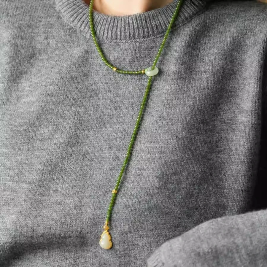 铜合金项链 碧色小珠链小众设计轻奢高级感新中式复古百搭毛衣链