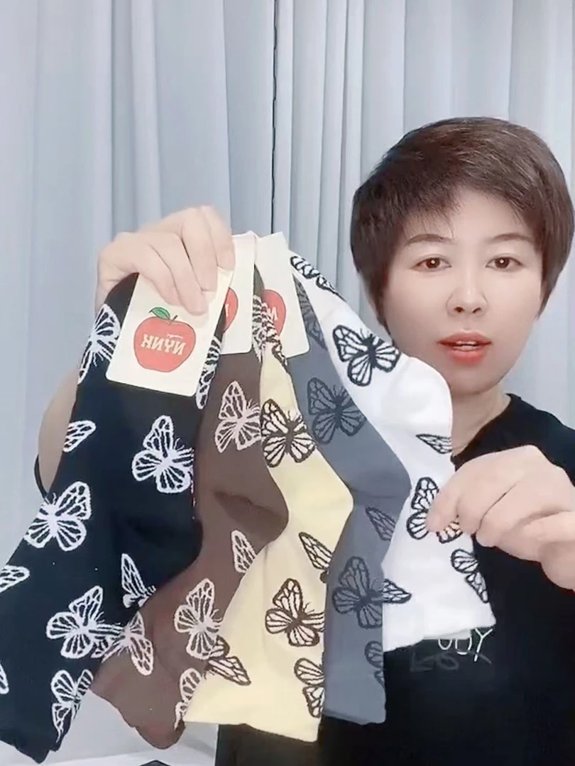 发10双 韩国东大门 网红蝴蝶提花潮袜女款袜子