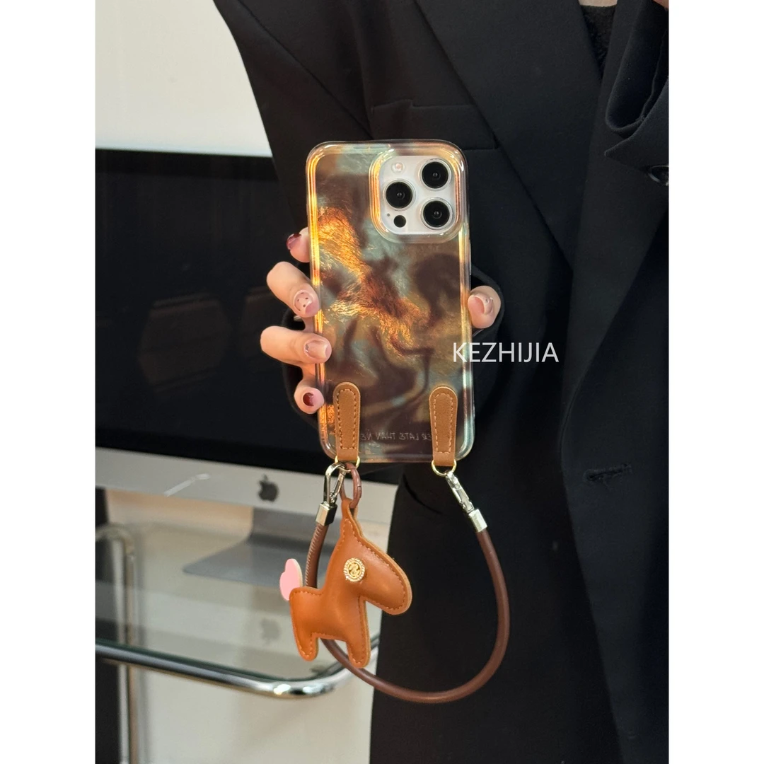 【壳之】高级棕色晕染拉花适用苹果16/15/14/13/12promax简约手机壳