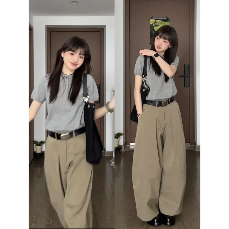 MARIE.COCO新款针织短袖polo衫百搭刺绣经典上衣宽松休闲长裤套装