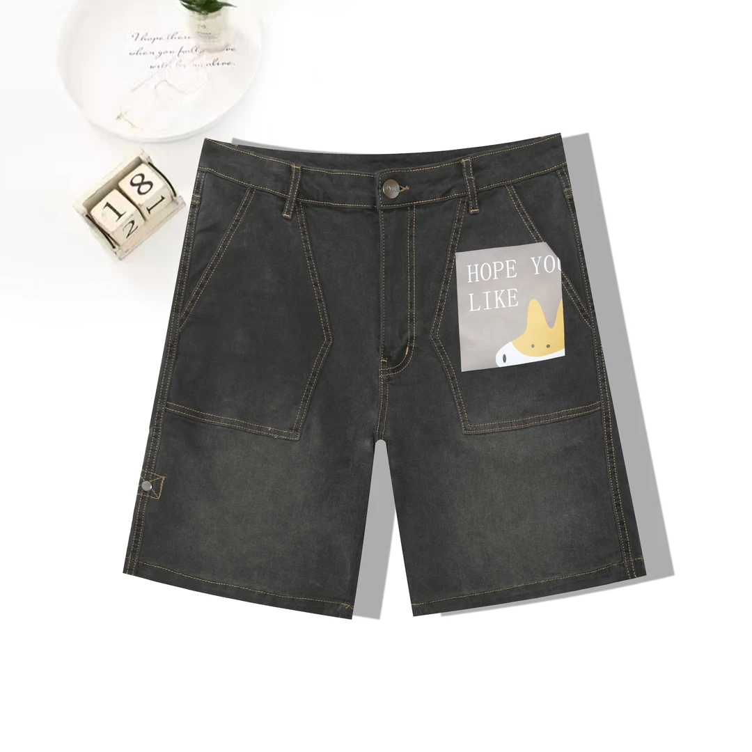 夏季男女同款直筒牛仔短裤美式街头潮流修身时尚休闲短裤子P-N13