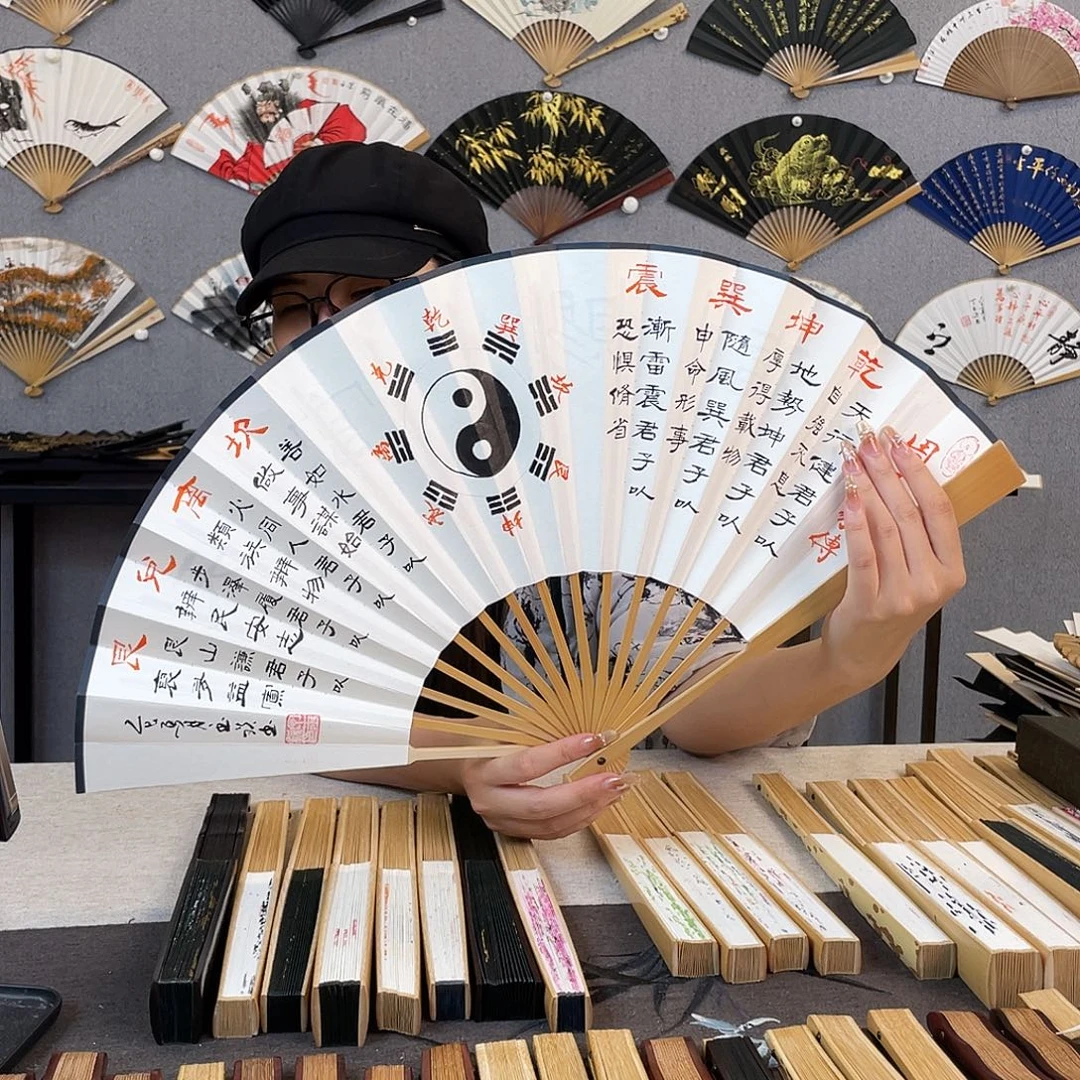 国画10寸玉竹-纯手绘-文玩扇骨（默认粘好）