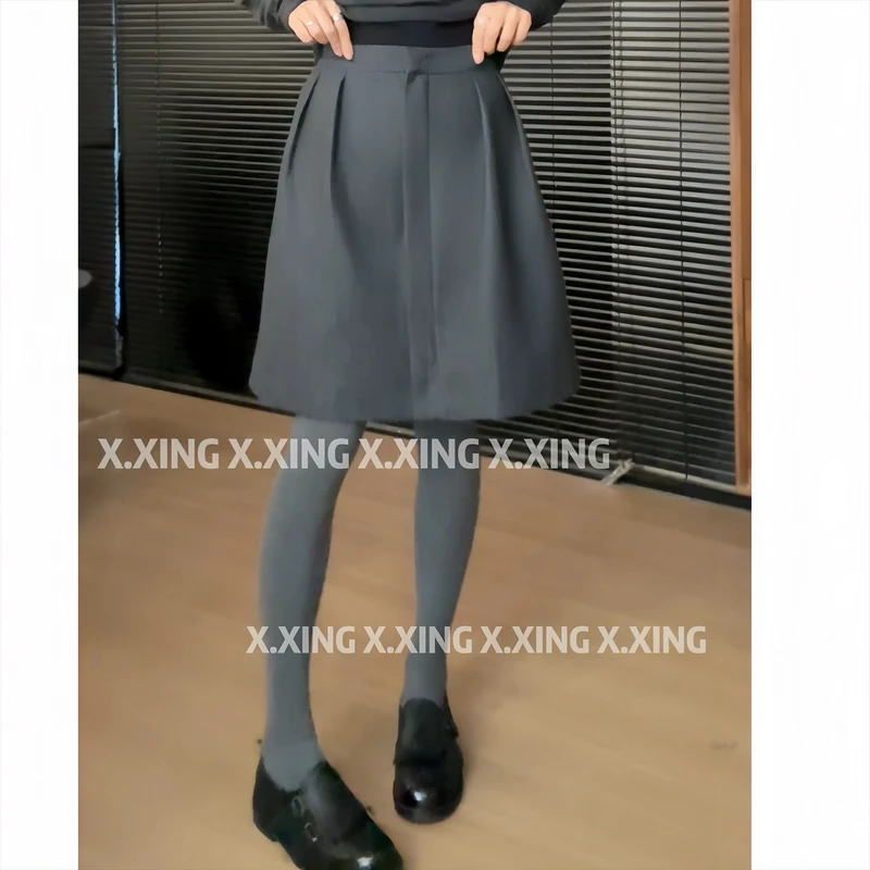 X.x.新款韩版休闲时尚五分毛呢半裙a字裙秋冬加厚裙C31- 2211