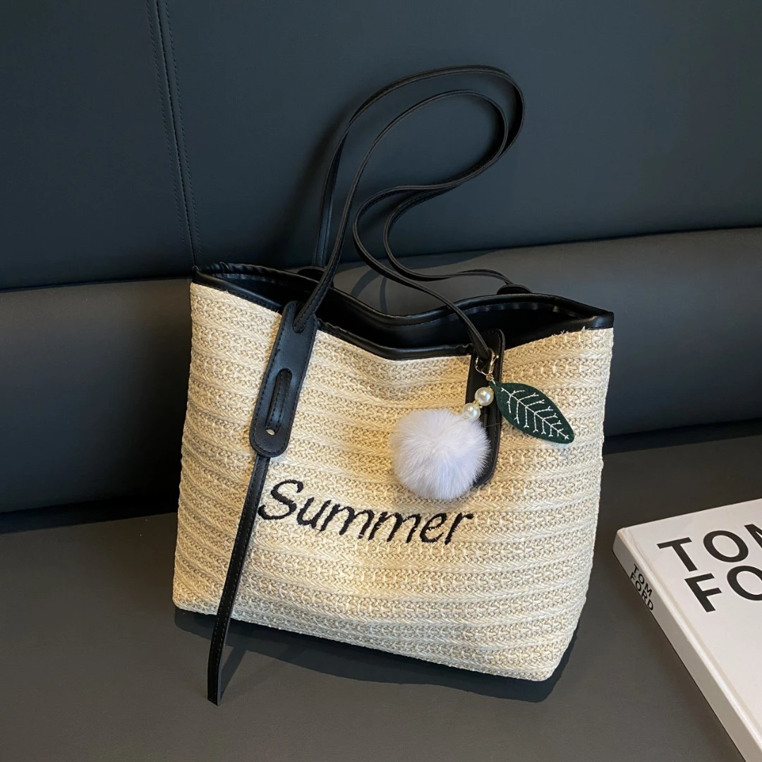 新款时尚网红爆款托特包女大容量单肩包草编包包包上班便携通勤包