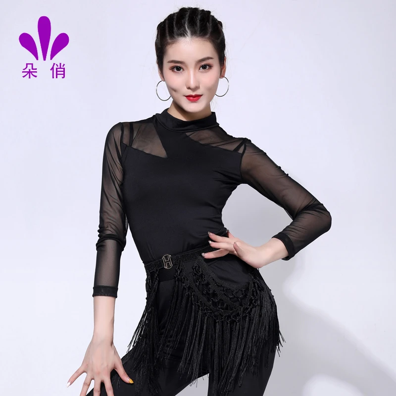 朵俏拉丁舞上衣女秋季新款长袖舞蹈服装性感练功服表演服跳舞衣服