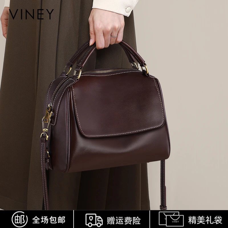 Viney真皮包包2025新款斜挎托特包洋气女包生日圣诞礼物送女生