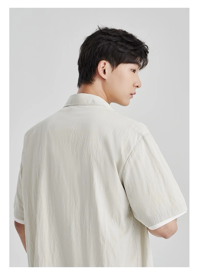 夏季新款简约宽松网纱棉纶清爽透凉衬衫男上衣短袖衬衣