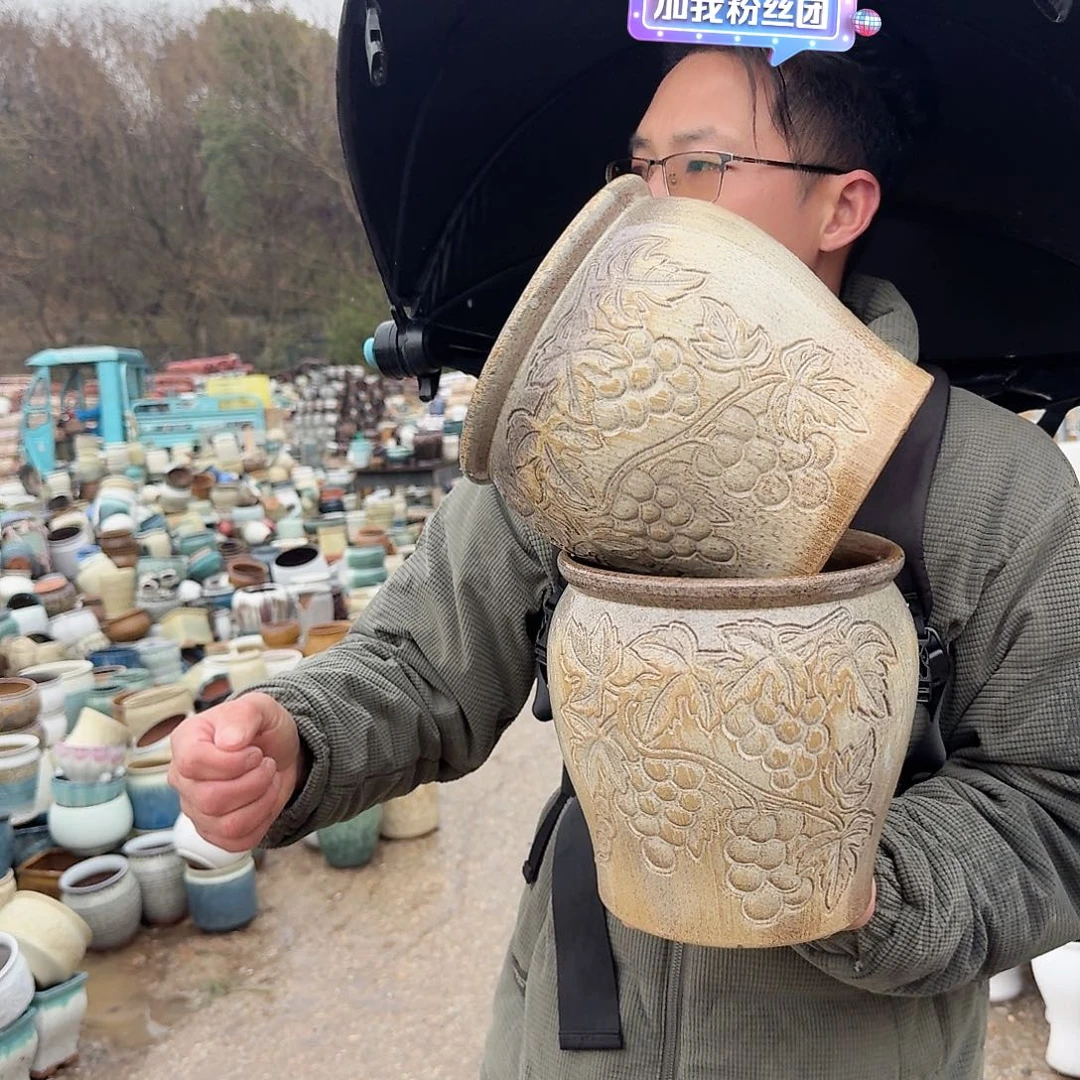 紫砂花盆口20高21（两个葡萄柴烧