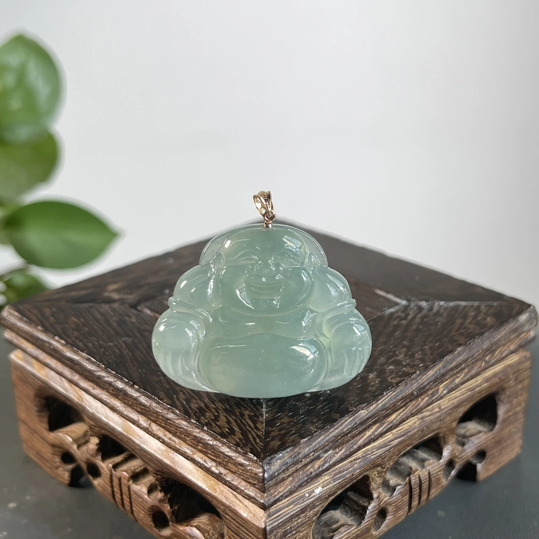 JYW29-138  天然缅甸A货翡翠  18K扣佛公
