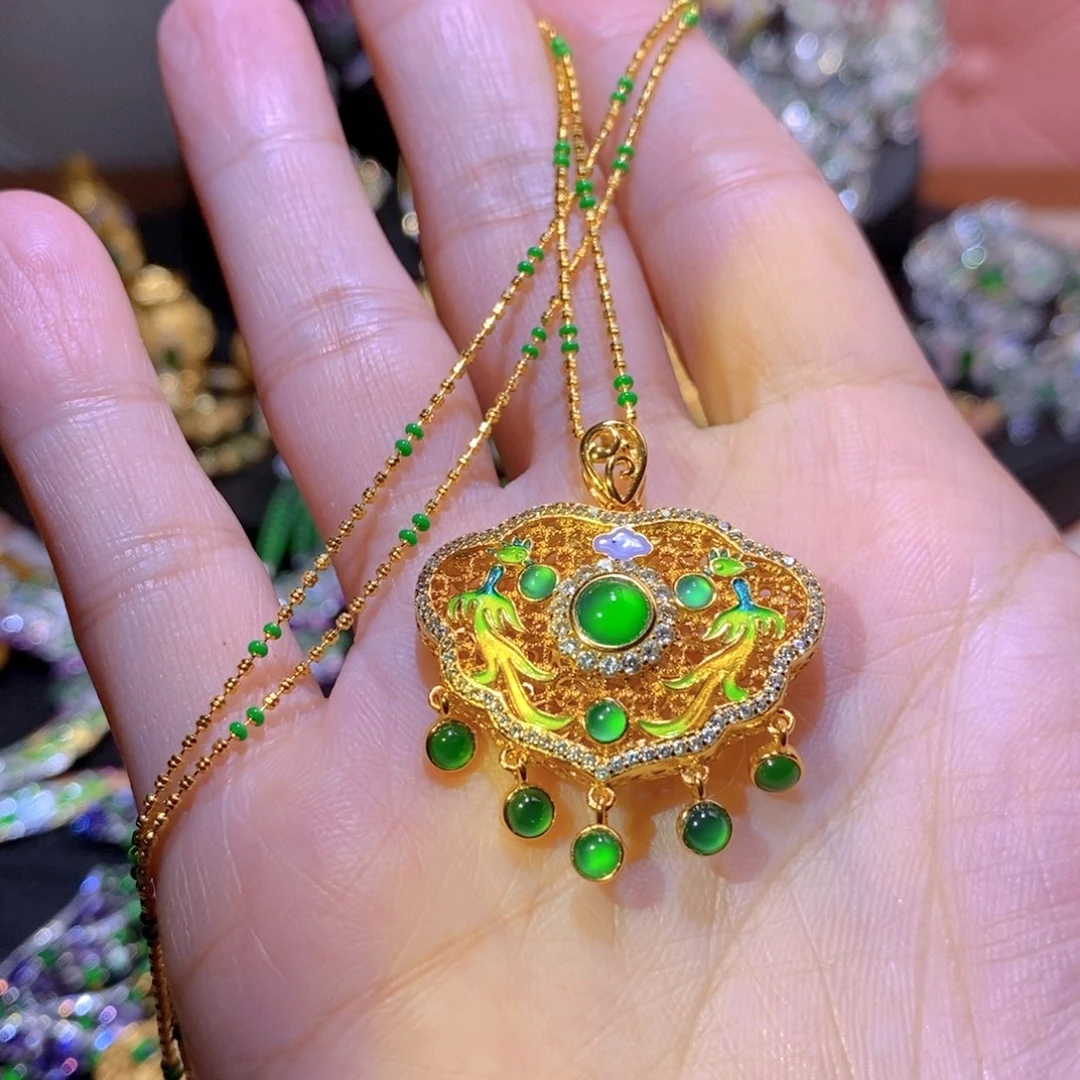 吊坠(不含链)银S925镶嵌翡翠