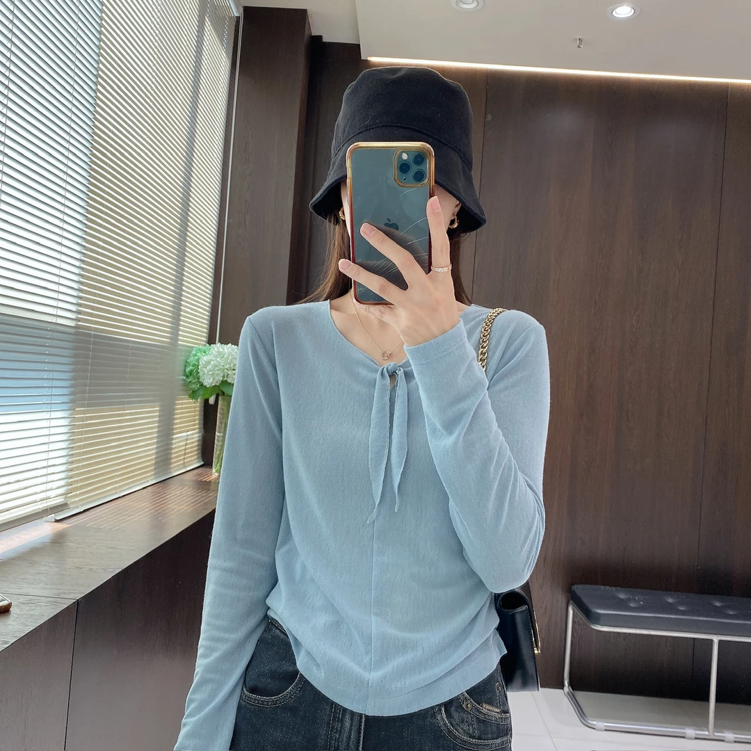 IMFLY金小金自制女装 T恤DYW9712早秋设计感系带韩系罩衫上衣