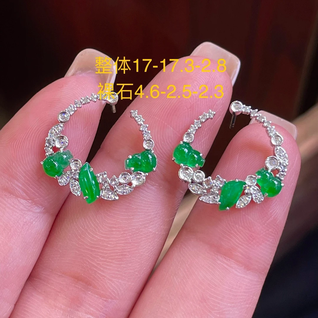 天然翡翠缅A冰种满绿设计款耳环18K金，供应链下单咨询货品在否？