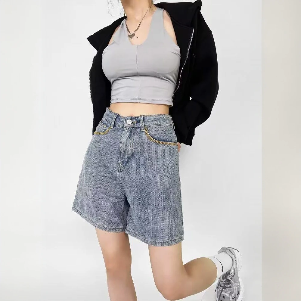 春夏新款牛仔短裤高腰显瘦百搭设计感牛仔半裙