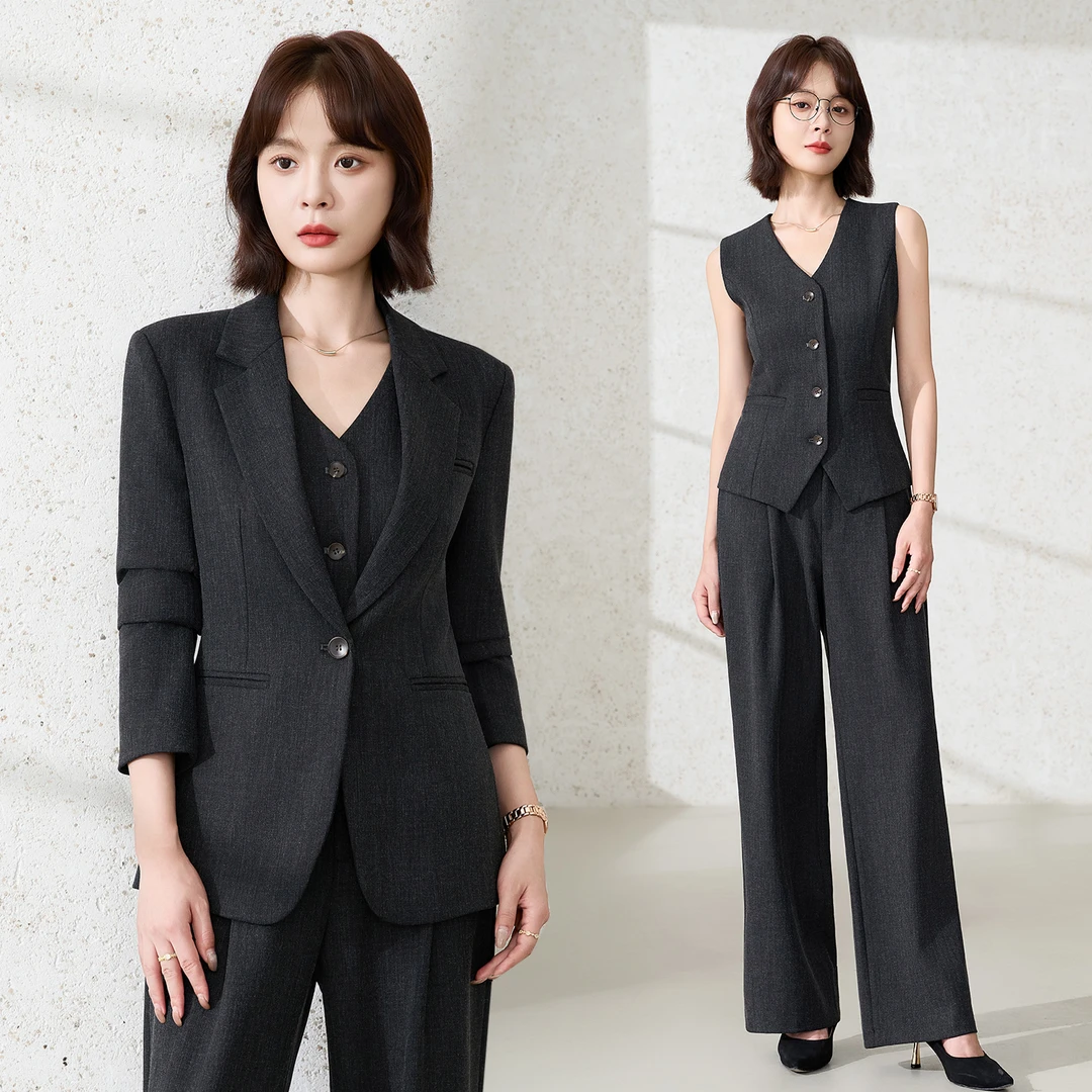 高级感西装外套女春秋季2025新款职业气质职场西服马甲裤子三件套