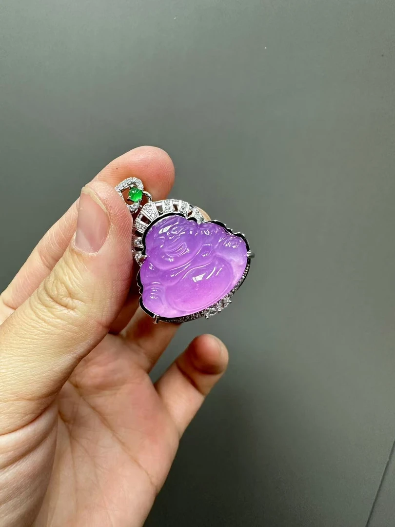 翡翠紫翡s925设计款佛公吊坠