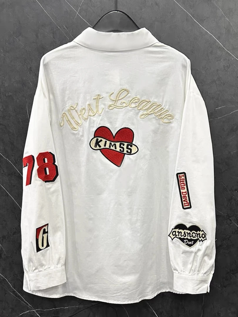 2025春季新款重工设计款可乐刺绣长袖衬衫女宽松休闲白色上衣08