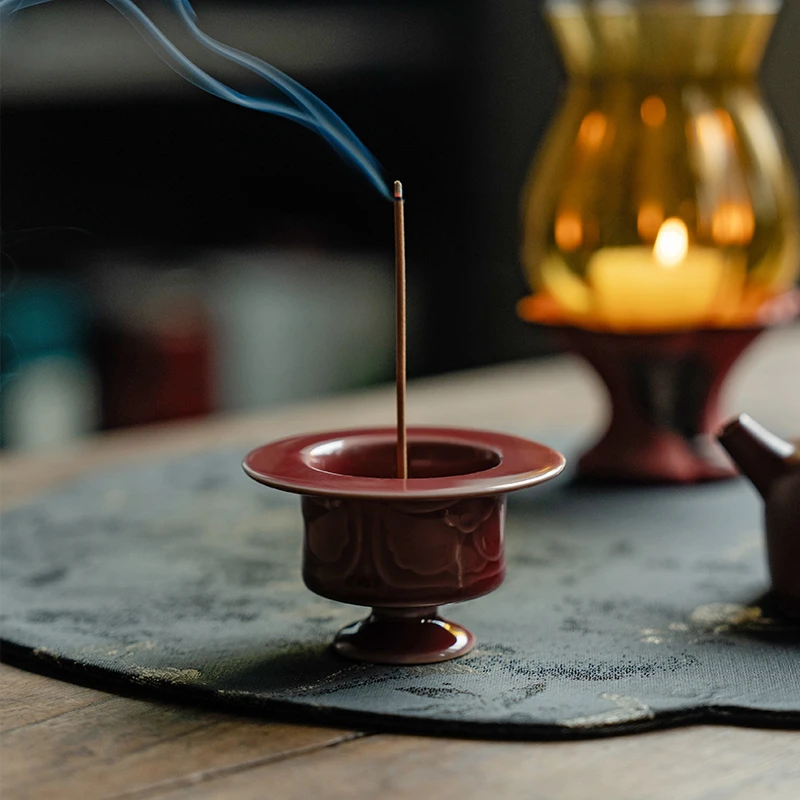 德白豇豆红浮雕葫芦香炉陶瓷香薰炉家用室内禅意茶道迷你檀小行炉
