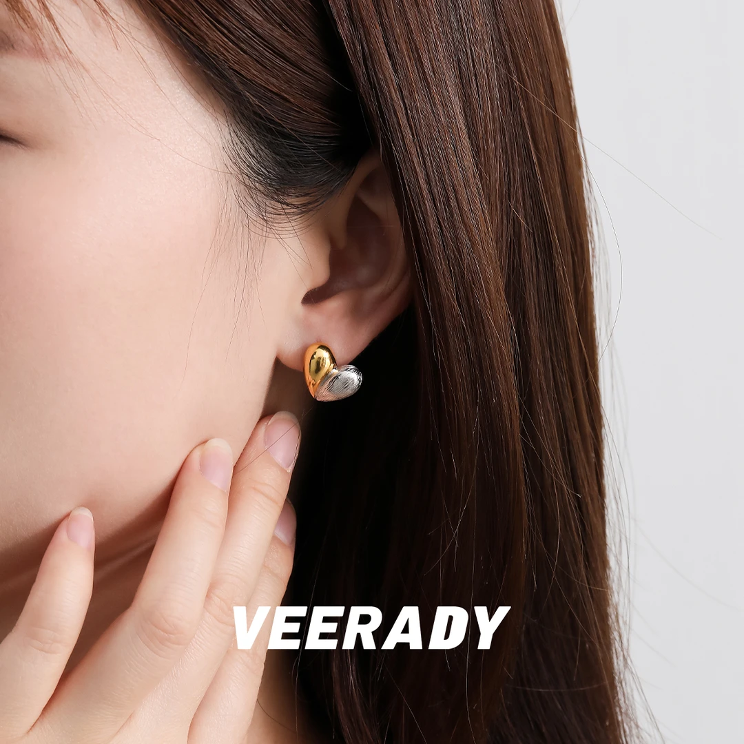 925银耳饰 925银拼色少女风饰品素款精致爱心轻奢女简约耳钉ins