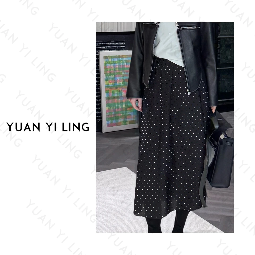 袁艺灵【中古波点】25夏季上新桑蚕丝复古时髦波点松紧腰女装半身裙