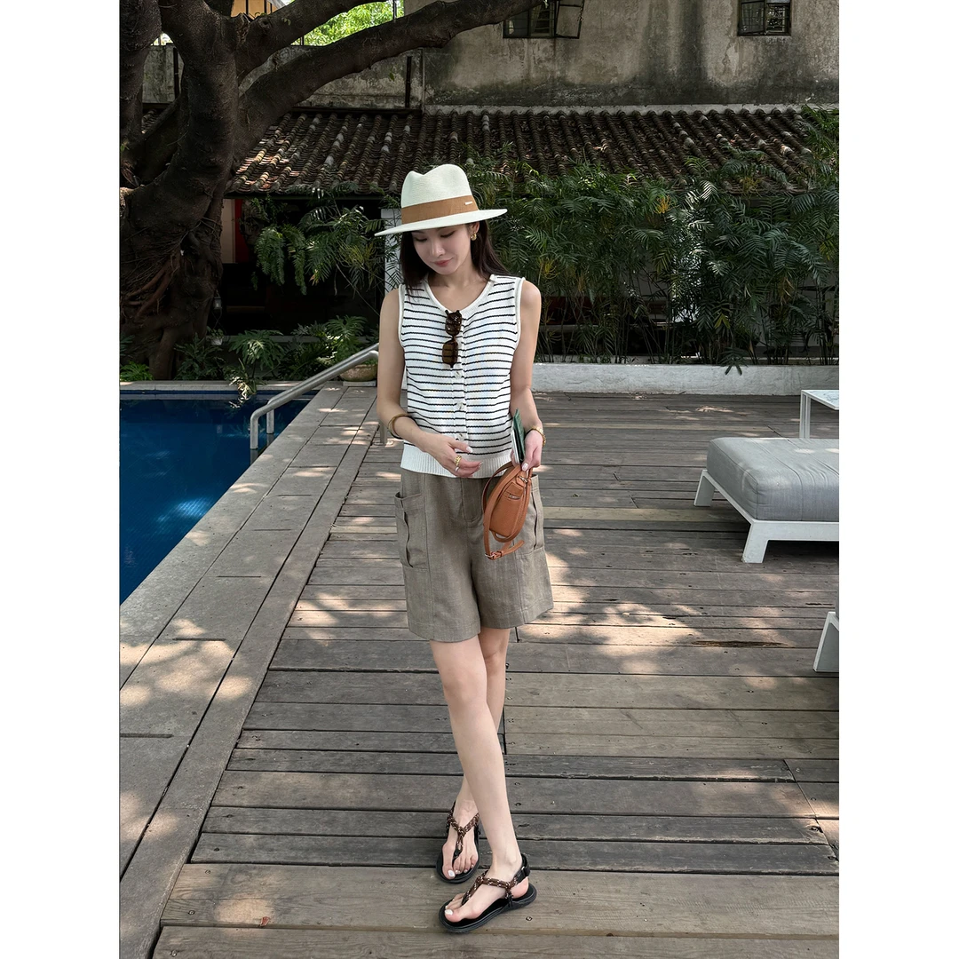 【中古缪斯】"亚麻+莱赛尔天丝"舒适透气百搭显瘦休闲工装短裤21368