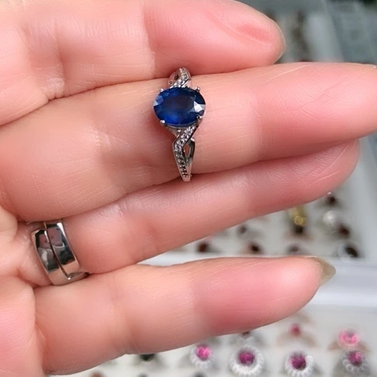戒指蓝宝石银S925镶嵌