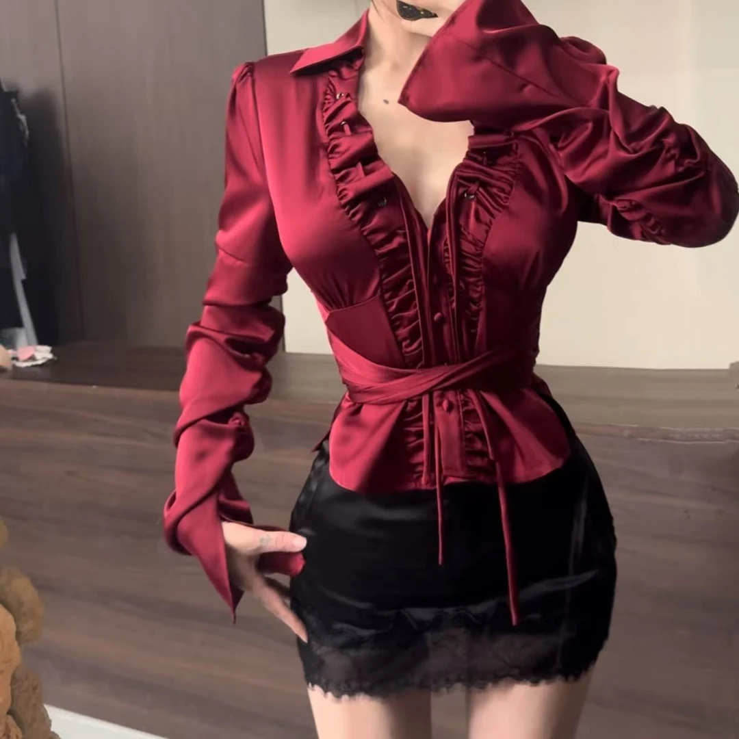 （清）龙牙童推荐【吸血鬼日记套装】蕾丝显瘦气质长袖时尚黑色收腰