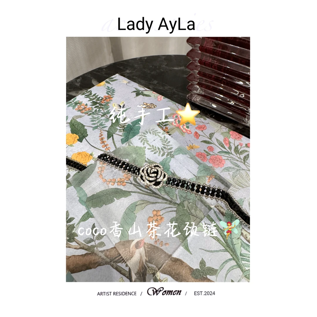 铜合金合成锆石项链 黑色山茶花复古气质手链项链AL533B