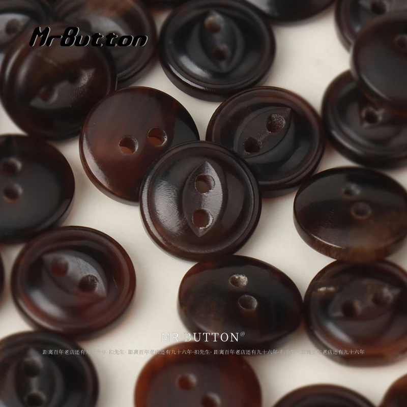 MR BUTTON 咖色牛角两眼纽扣春夏休闲衬衫衬衣袖口百搭精致扣子