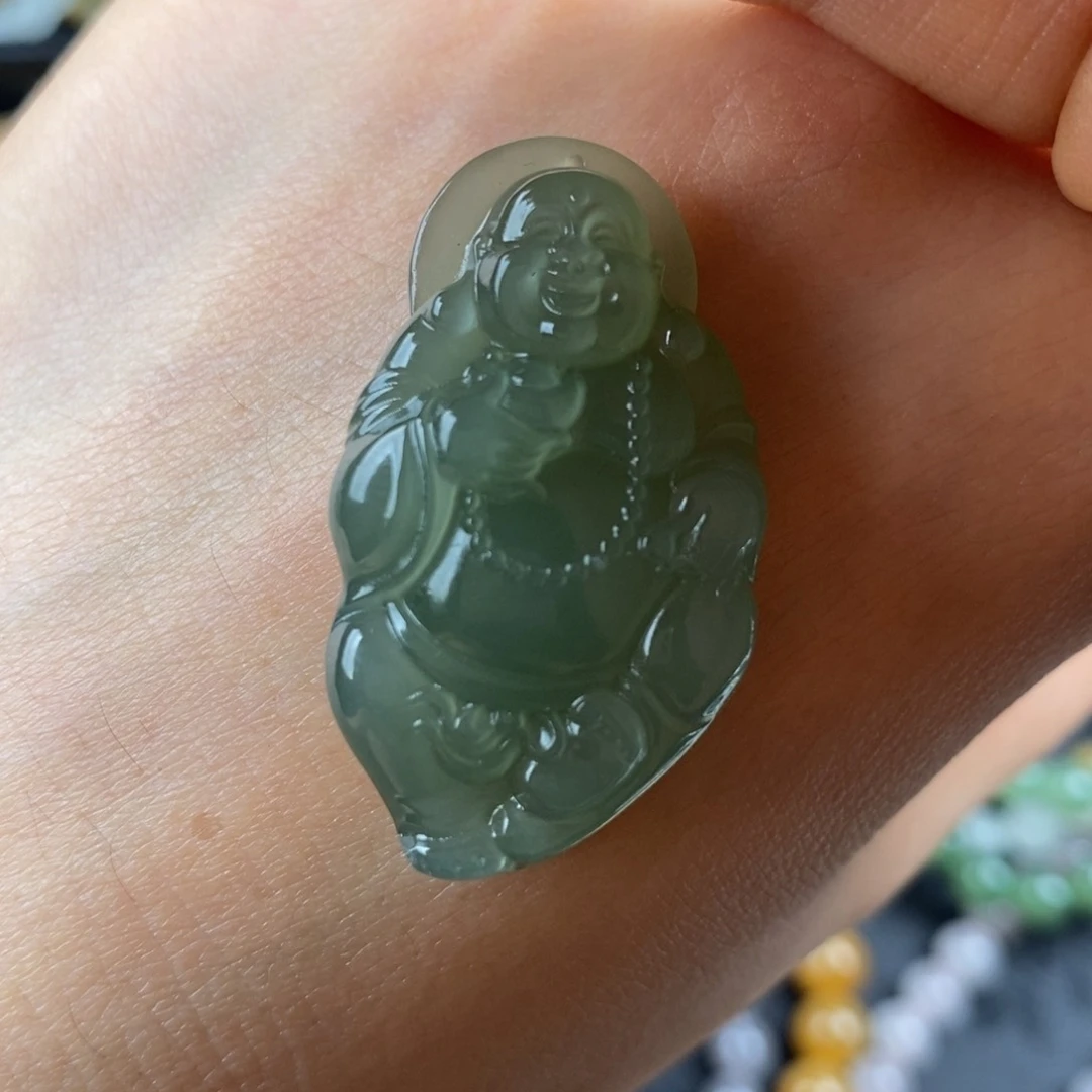 和田玉未镶嵌吊坠(赠链)冰底湖水绿站佛