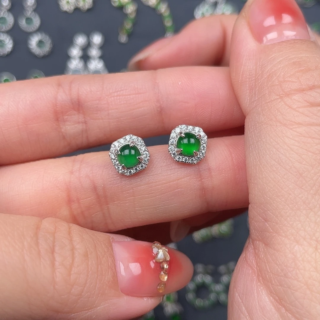 程***安翡翠银S925镶嵌耳饰