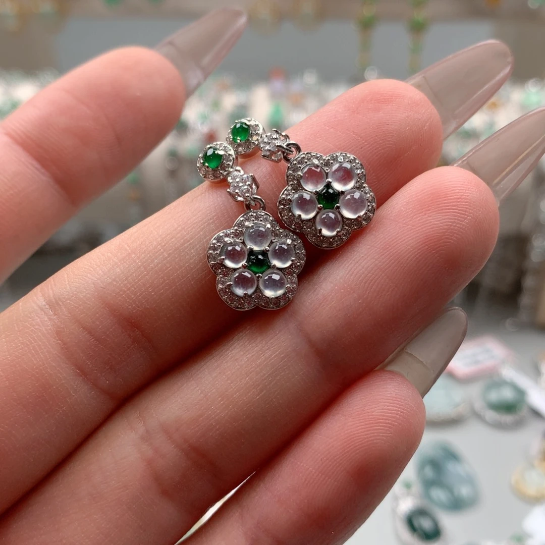 翡翠戒指银S925镶嵌耳钉