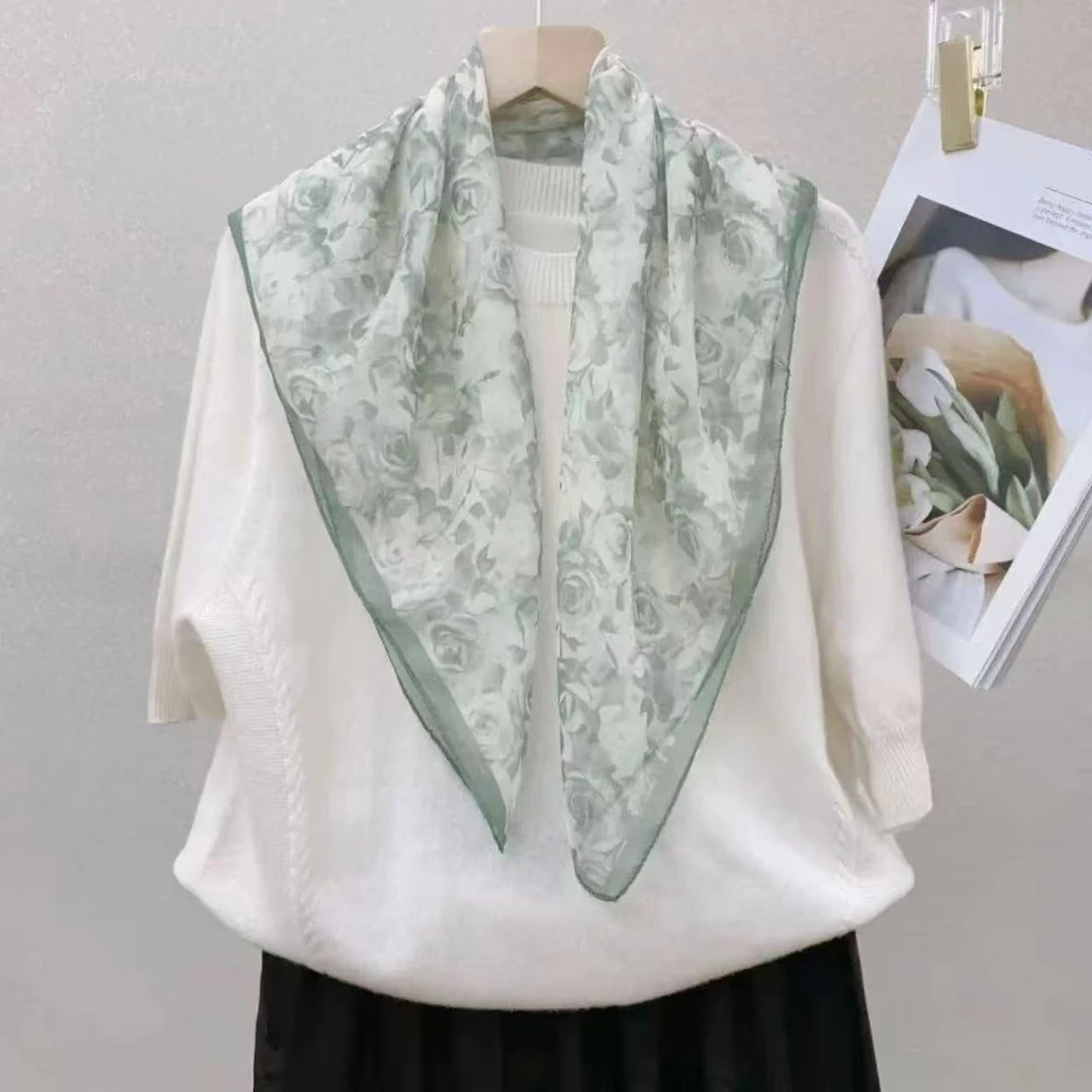 （893）“四季玫瑰”新款春夏季方巾西丽纱气质百搭防晒丝巾中国风