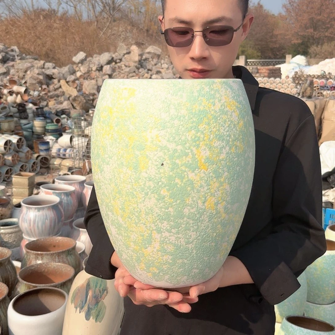 紫砂花盆口21高33（一个姹寂绿大号工艺品蛋壳