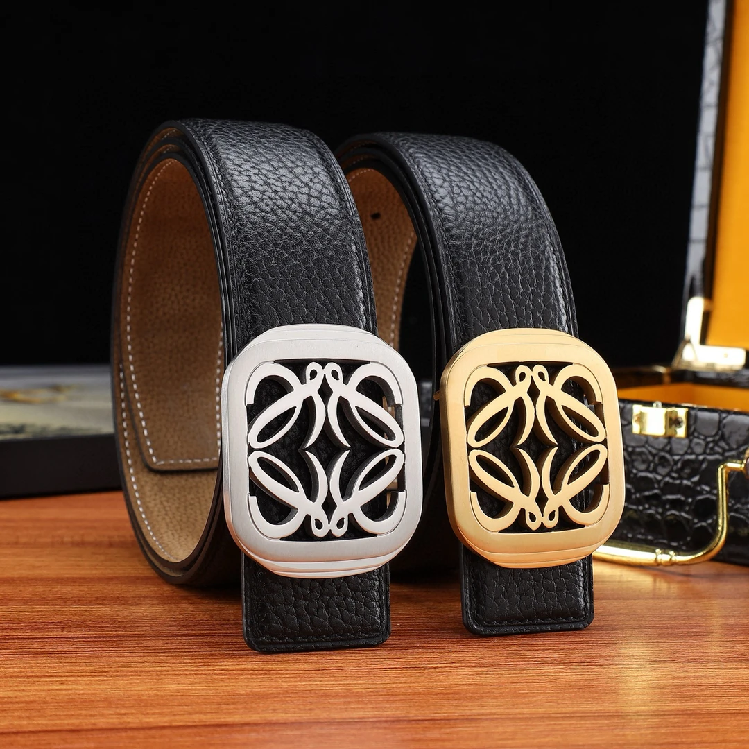 新款休闲裤腰带潮流皮带男士荔枝纹头层牛皮不锈钢镂空平滑扣打孔