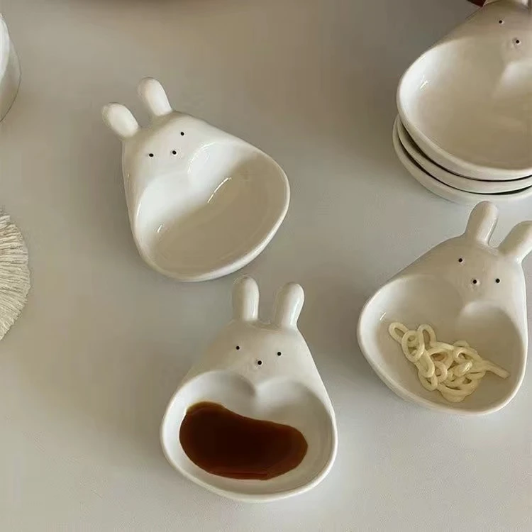 卡通小兔子蘸料碟ins风家用醋碟番茄酱小吃可爱调味碟餐厅用日式