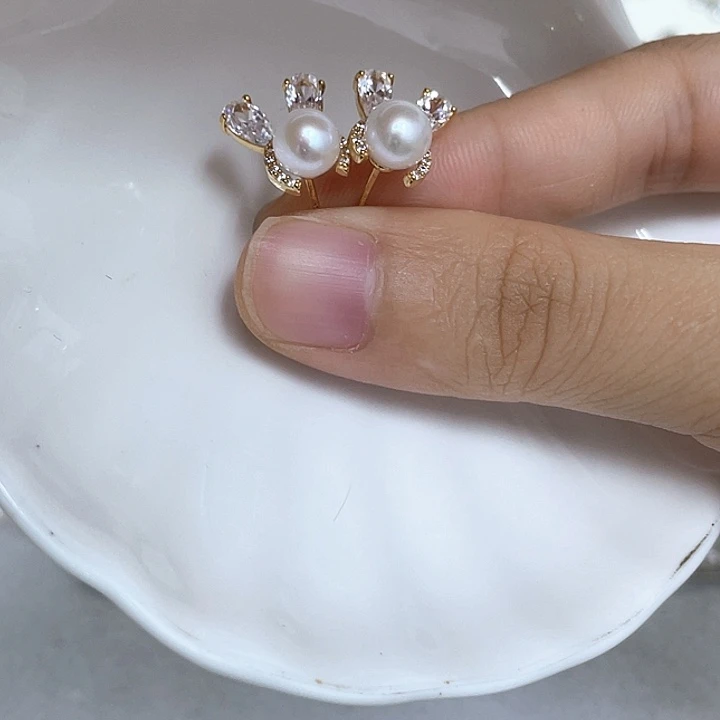 银S925镶嵌淡水珍珠耳饰