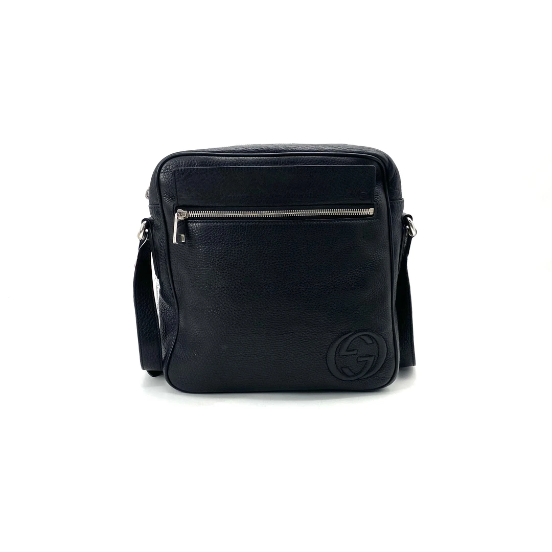 95新 GUCCI/古驰 98新 黑色全皮斜挎包 尺寸26/27时尚休闲经典