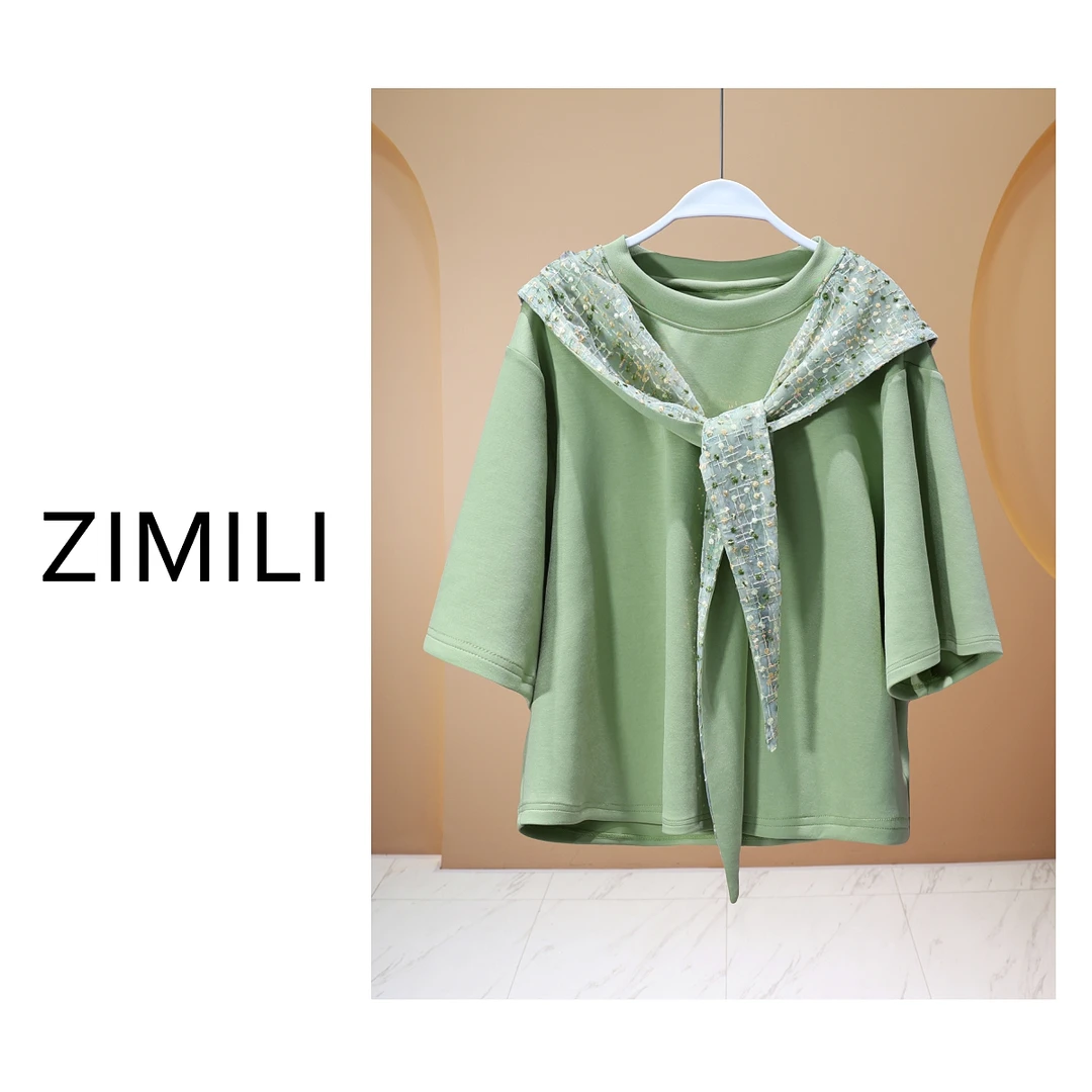 【亮哥女装】2025欧版小众设计师梅子青披肩连帽时尚短袖7906-D4