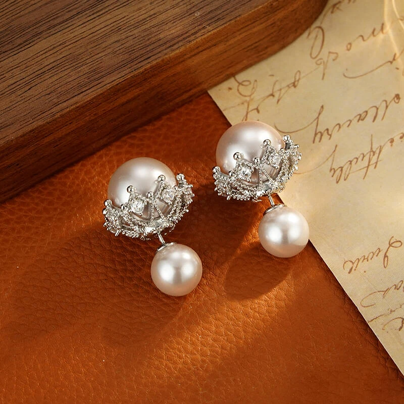 铜合金耳饰  5930 气质珠珠前后戴一款多戴耳环轻奢小众高级感