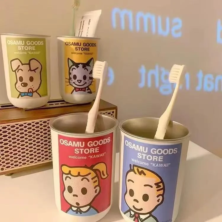 可爱情侣漱口杯轻奢高端不锈钢家用牙刷杯学生旅行便携带洗漱水杯