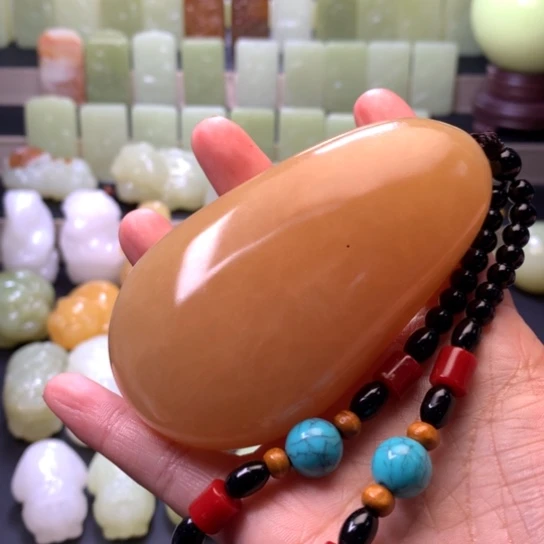 石材方解石手把件