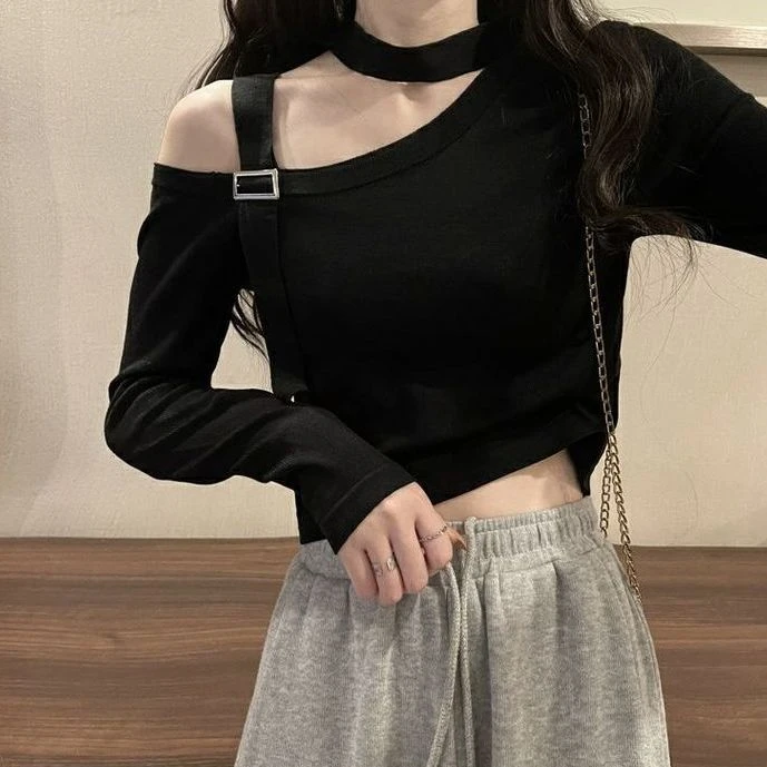 长袖短款纯色不起球修身毛针织衫露脐显瘦小众设计感春秋辣妹高腰