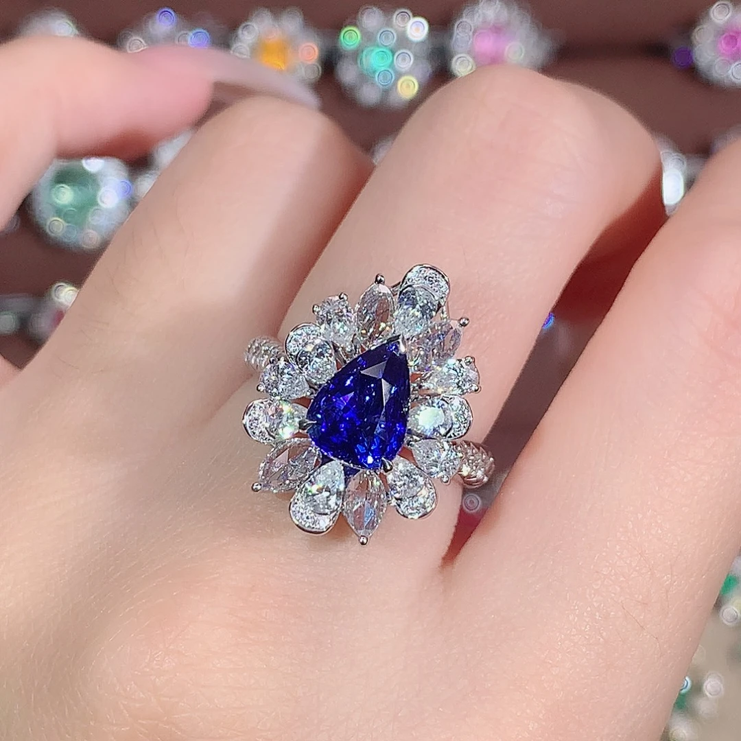 戒指蓝宝石18K金镶嵌3.03ct/天然宝石/七天无理由
