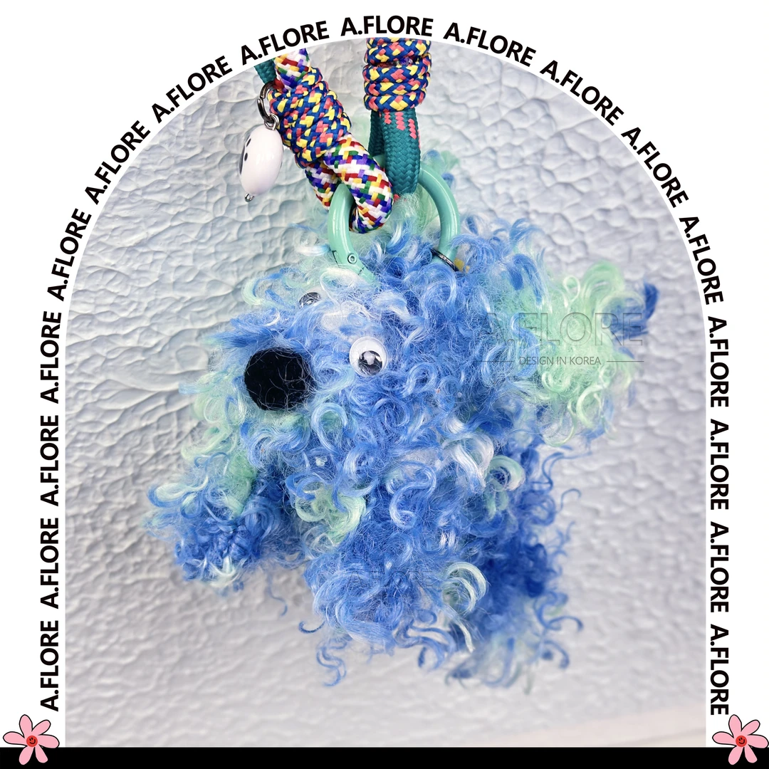 A.FLORE韩国原创手工可爱包包挂件挂饰蓝色潦草整身小狗