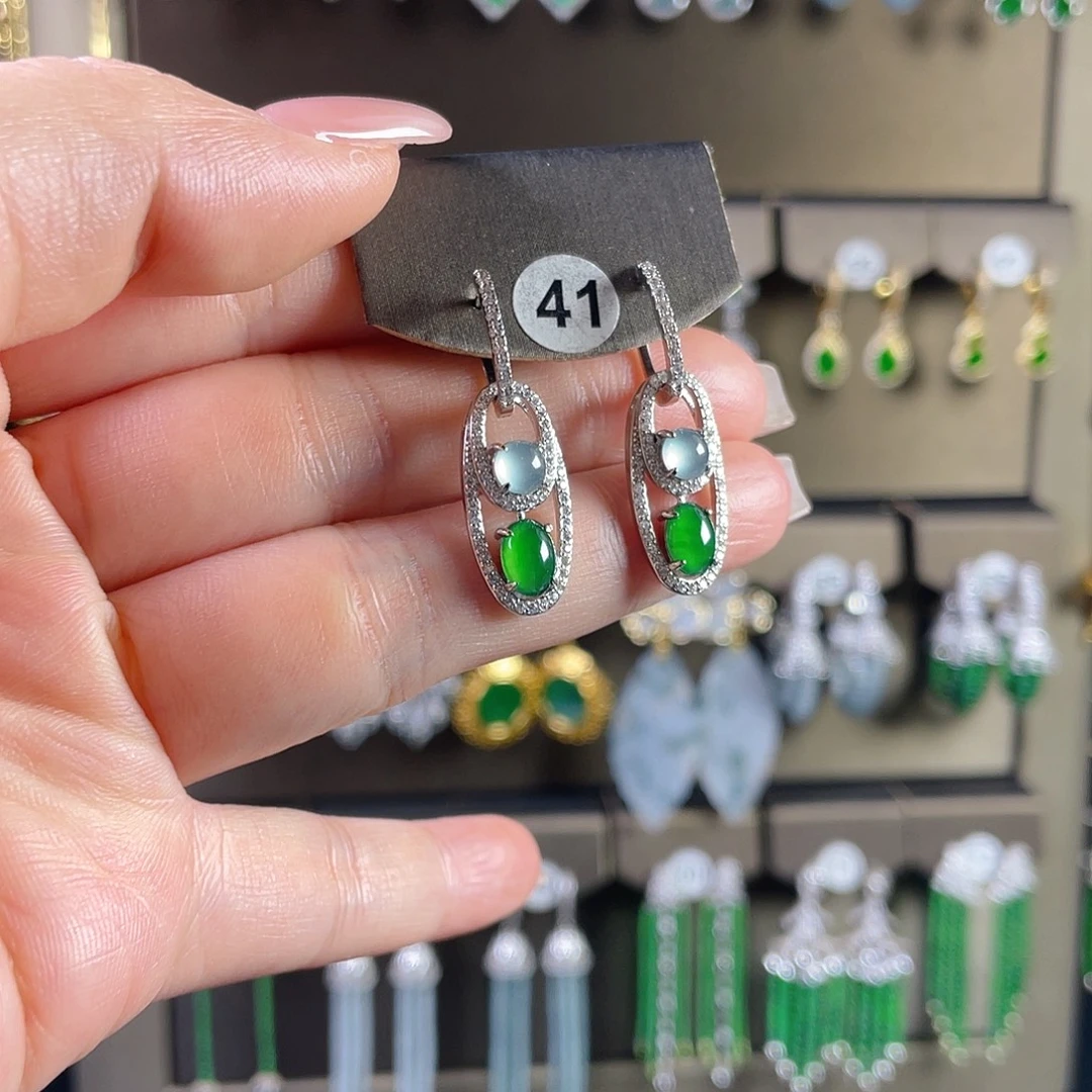 翡翠银S925镶嵌耳饰翡翠A货