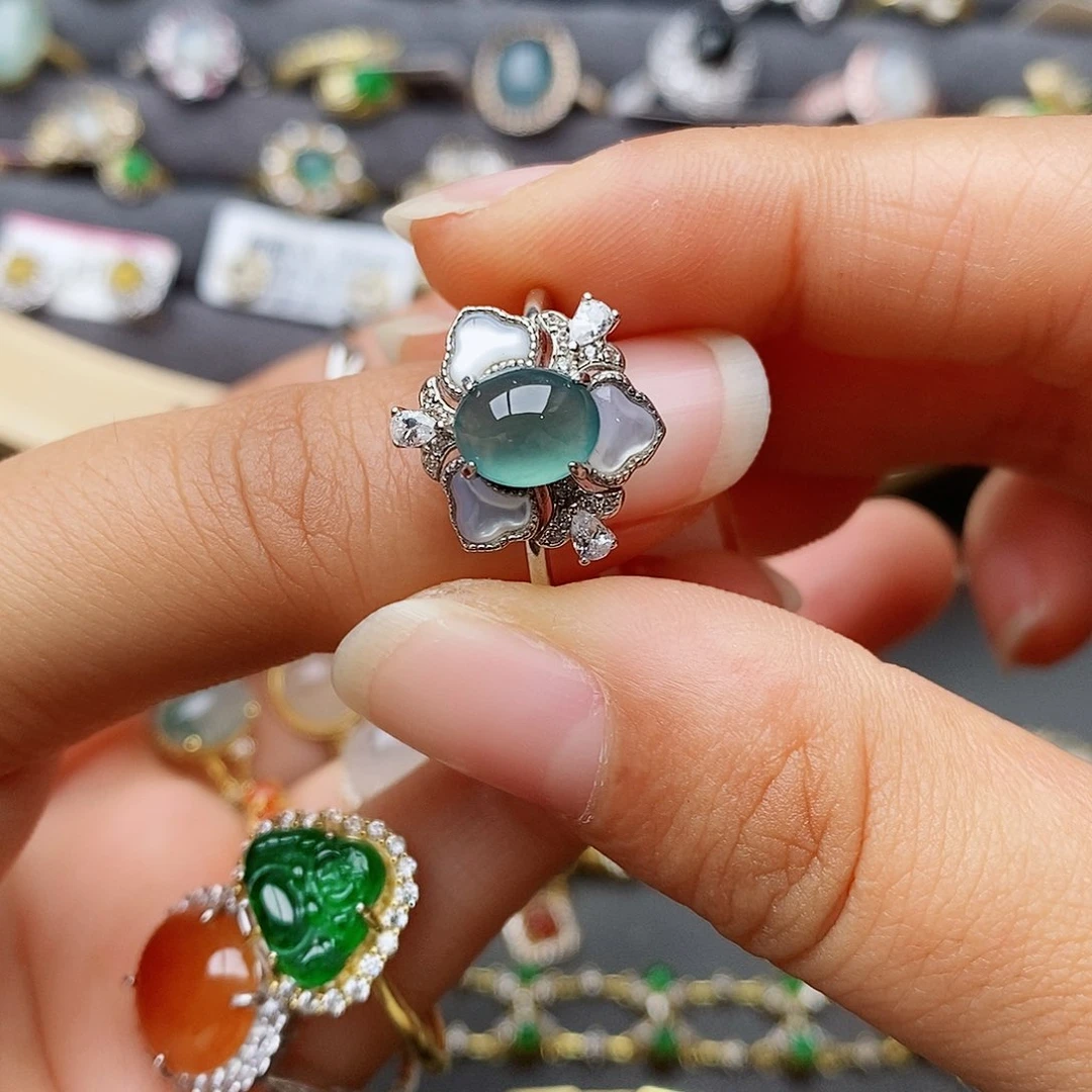 翡翠戒指银S925镶嵌雨*111111